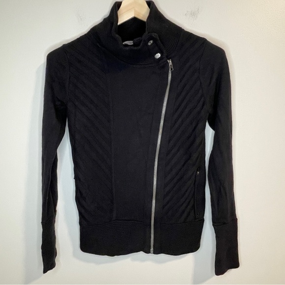 Athleta Jackets & Blazers - Athleta Black Mission Moto Sweater Wool blend